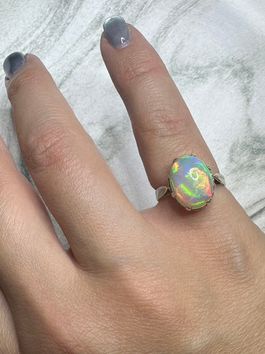 5.65ct Ethiopian Opal Cocktail Ring 14k Yellow Gold Size 6.5 1960's Vintage