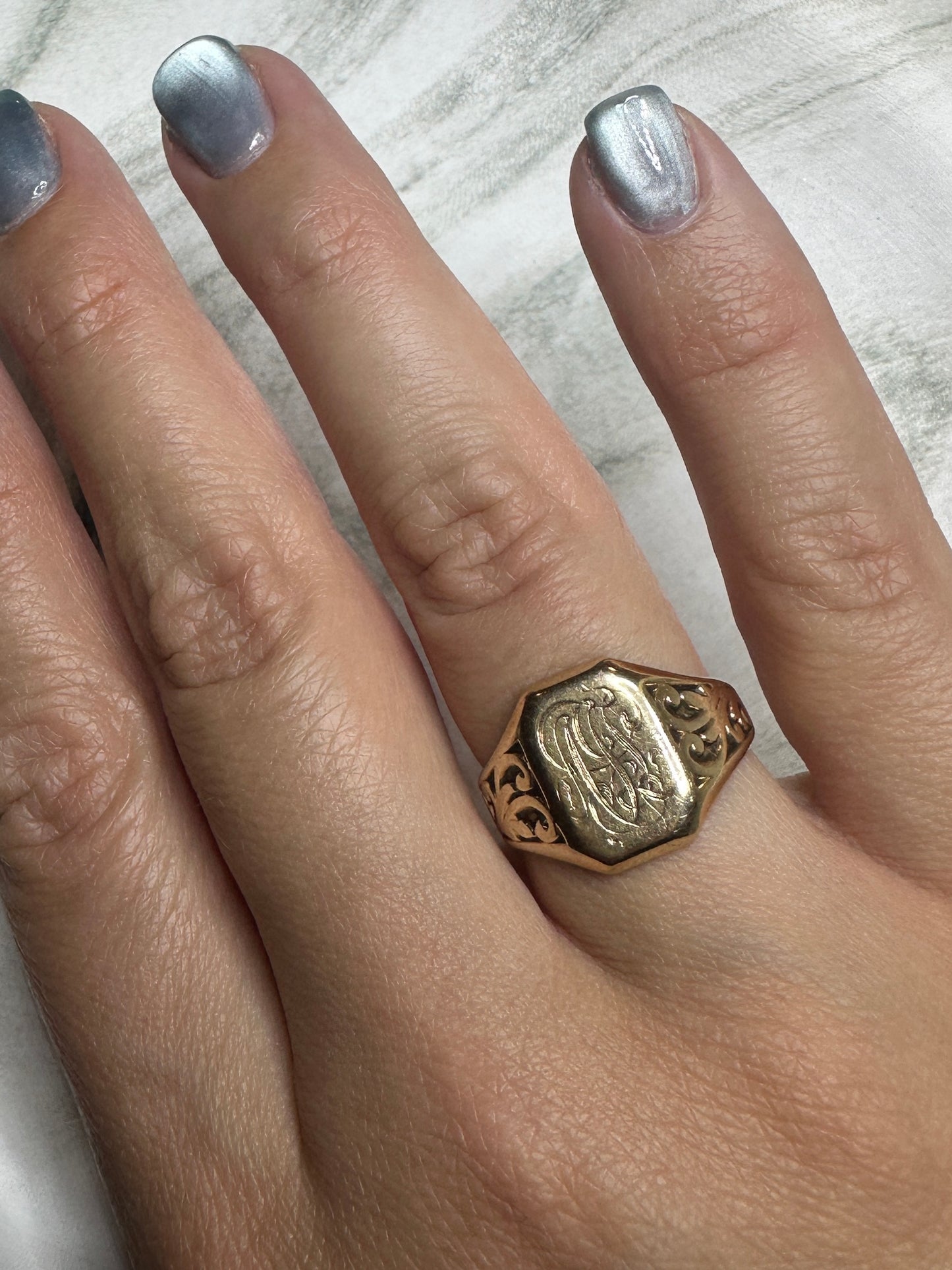 1920's Art Deco Square Signet Ring 10k Rose Gold Sz 8.25 Fine Jewelry Band Vintage