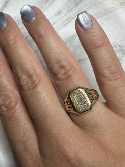 1920's Art Deco Square Signet Ring 10k Rose Gold Sz 8.25 Fine Jewelry Band Vintage