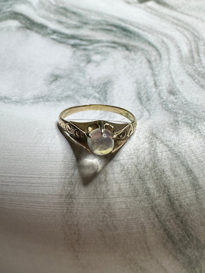 Vintage Moonstone 10k Yellow Gold Etched Ring Cabochon
