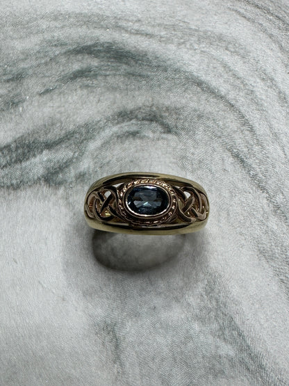 Vintage Clogau Welsh Gold Topaz Celtic Ring 9k circa 1999