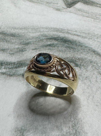 Vintage Clogau Welsh Gold Topaz Celtic Ring 9k circa 1999