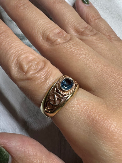 Vintage Clogau Welsh Gold Topaz Celtic Ring 9k circa 1999
