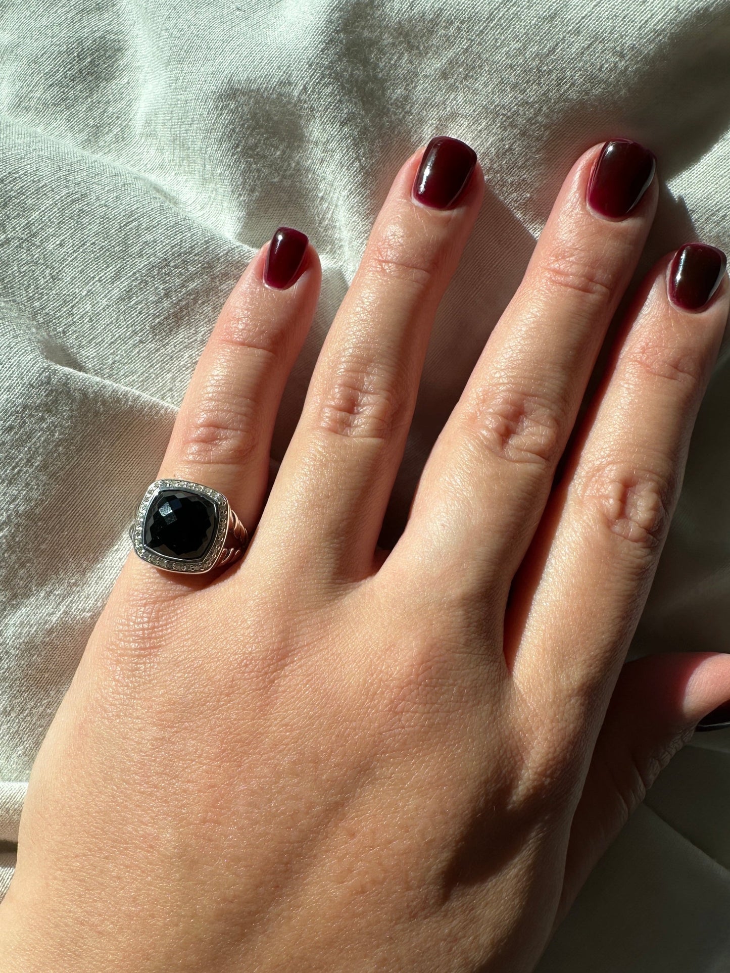 David Yurman Albion Ring Pave Diamond Onyx Sterling Silver Size 7