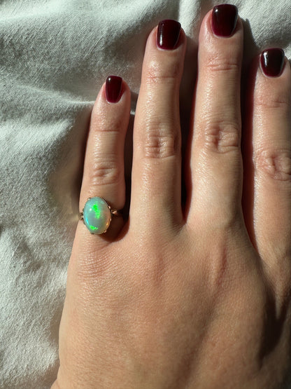 5.65ct Ethiopian Opal Cocktail Ring 14k Yellow Gold Size 6.5 1960's Vintage