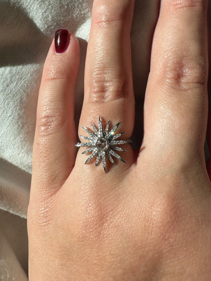 Diamond Celestial Starburst Ring Estate 14k White Gold Size 6.75 Star Jewelry