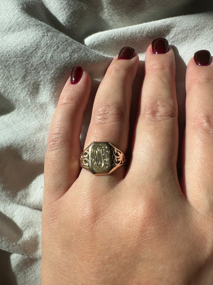 Vintage Art Deco Square Signet Ring 10k Rose Gold Sz 8.25 Fine Jewelry Band