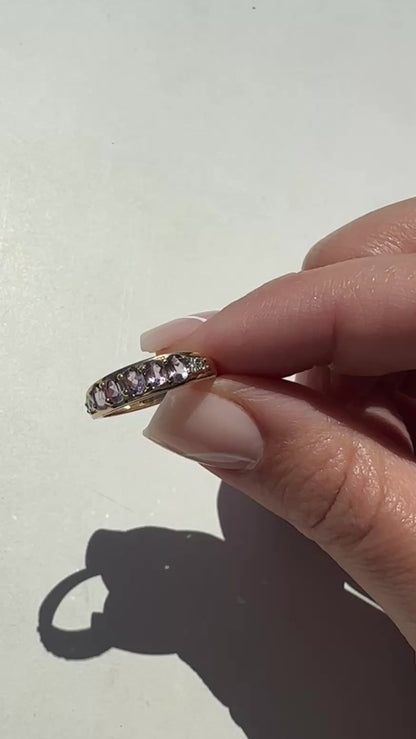 Amethyst Diamond 9k Yellow Gold Band Estate Contemporary Ring Size 7 1/2