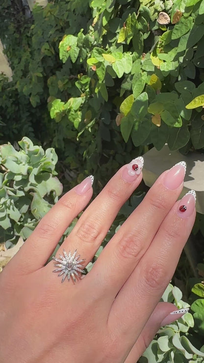 Diamond Celestial Starburst Ring Estate 14k White Gold Size 6.75 Star Jewelry