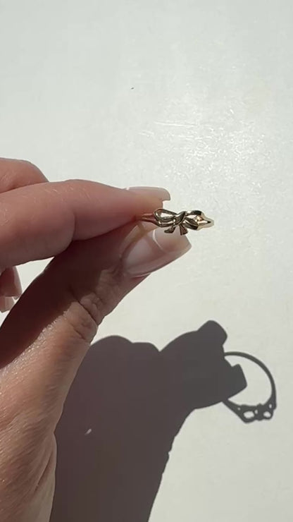 Vintage 9k Yellow Gold Ribbon Bow Ring Estate Size 7 3/4