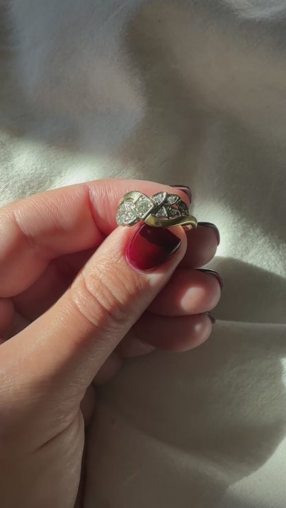 Diamond Wreath Band 14k Yellow Gold Sz 7 Wedding Ring Vintage Estate Band 1940's / 50's