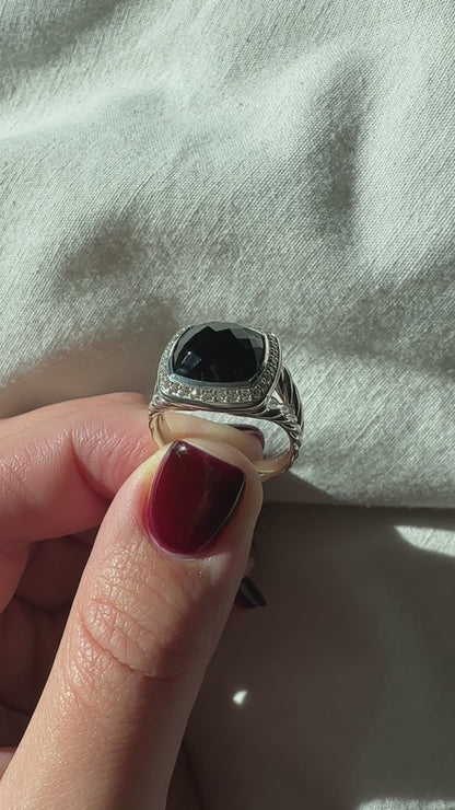 David Yurman Albion Ring Pave Diamond Onyx Sterling Silver Size 7
